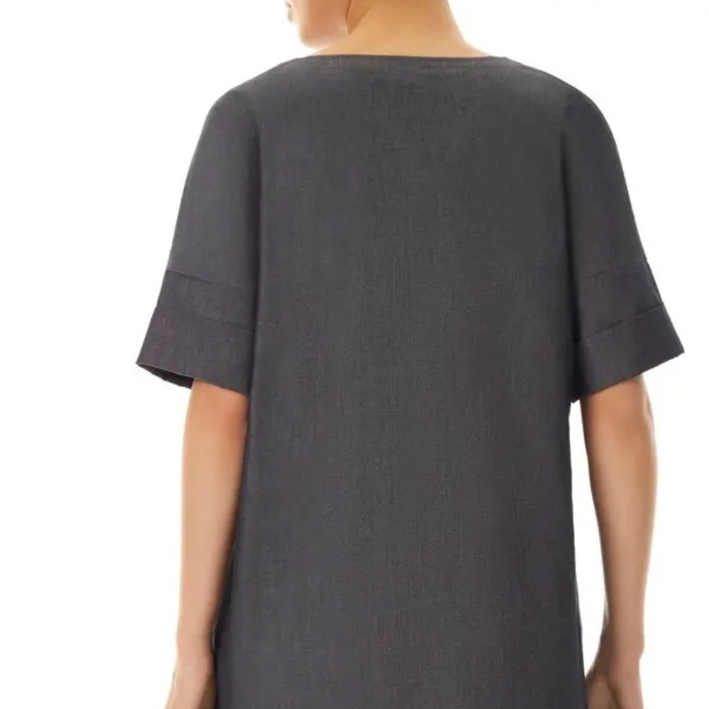 Ming Wang Gray Split Neck Cotton Shift Dress - image 2